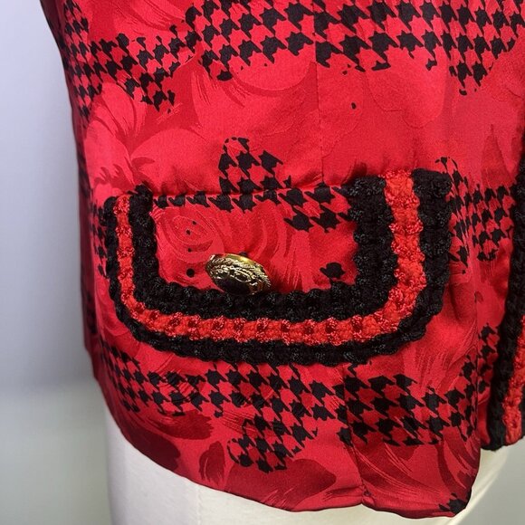 Vintage 80s Anne Crimmins Red & Black 100% Silk Blazer Business Jacket Size 12 - Picture 7 of 9